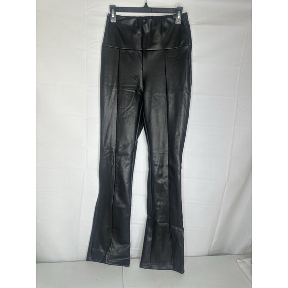 RDI Faux Leather Slit Front Flare Pants Taupe Gray Brown M - Picture 1 of 12